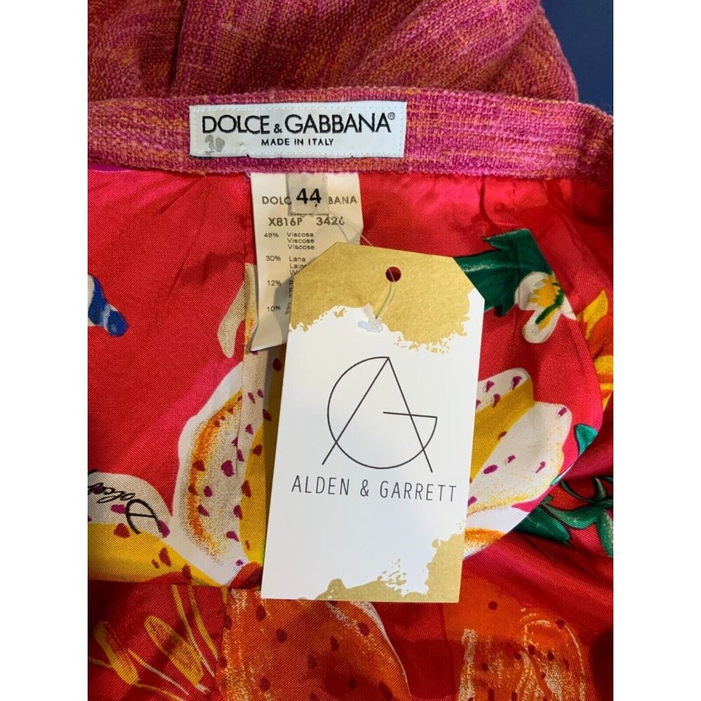 Dolce & Gabbana Pink Orange Wool Tweed Pencil Skirt, Size 10 | 44 - Picture 7 of 7
